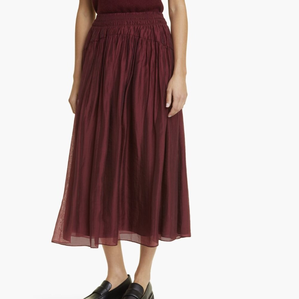 Vince Smocked Waist Midi Skirt Vince Burgundy